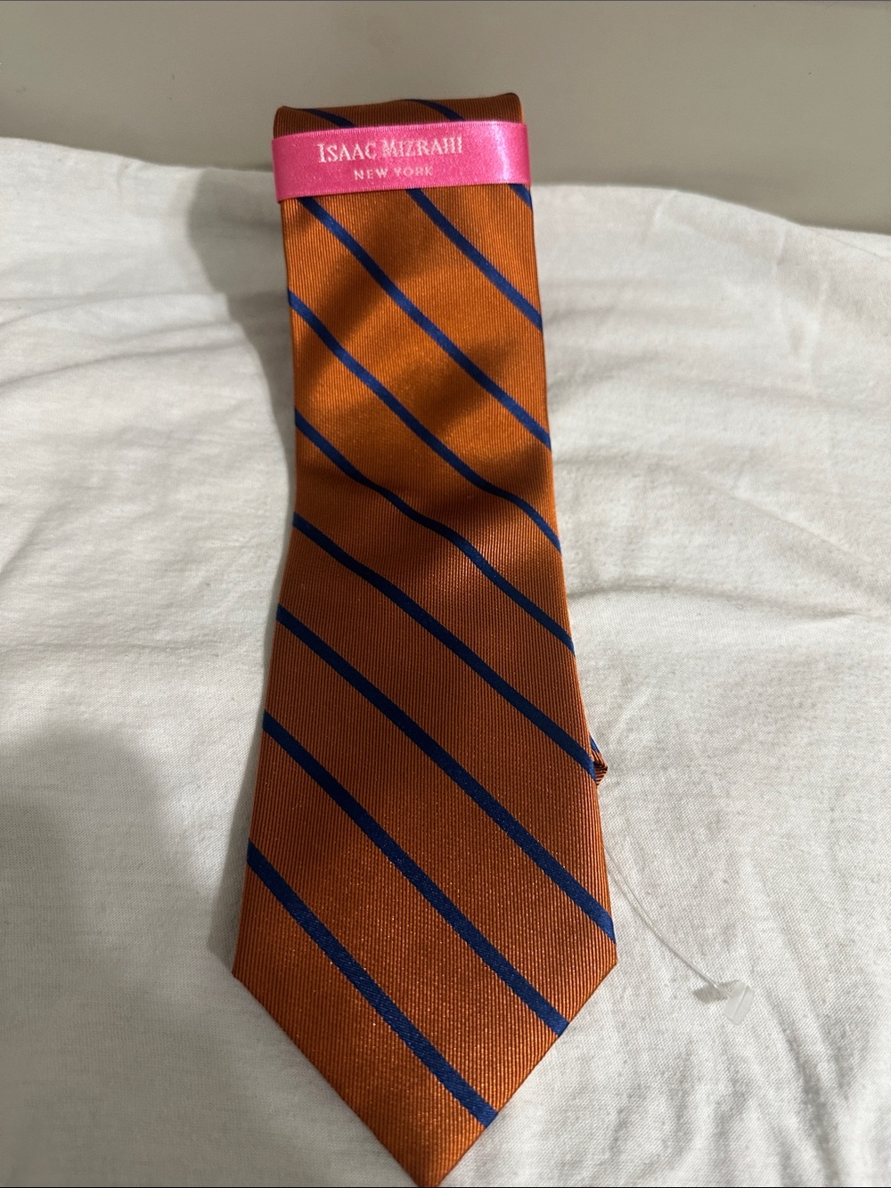 Isaac Mizrahi Orange Tie with Navy Diagonal Stripes